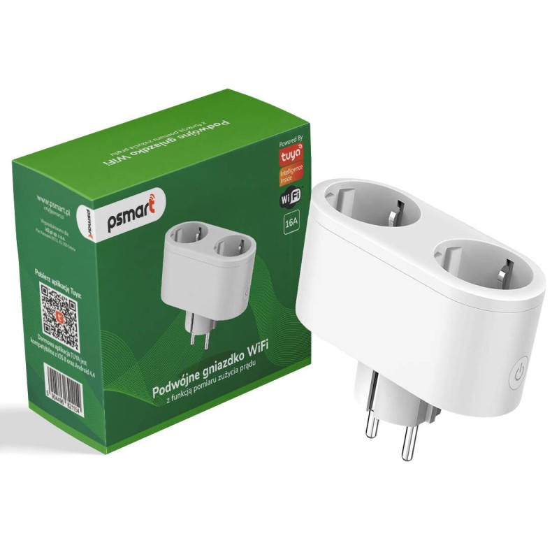 WiFi ligzda ar mērījumu 2 Porti 16A TUYA