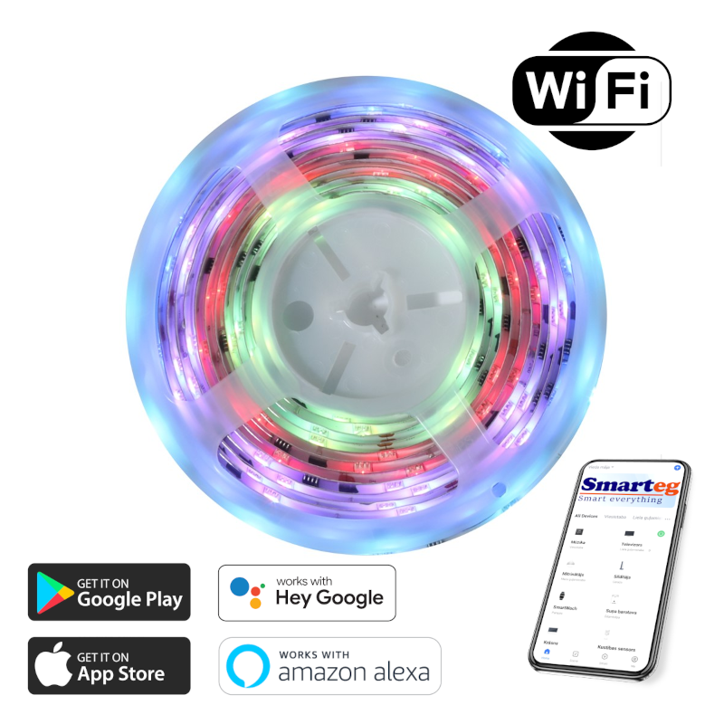 IP65 LED RGB lente 5m ar tālvadības pulti (Wi-Fi)