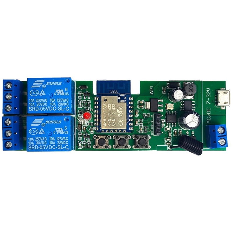 Tuya 2CH DC 5-32V 2 канала WiFi + RF без напряжения
