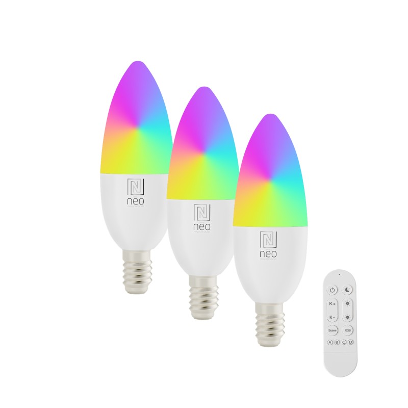 Smart 3x светодиодная лампа E14 6 Вт RGB + CCT цветной и белый, с регулировкой яркости, Wi-Fi, C37, маяк, пульт дистанционного управления