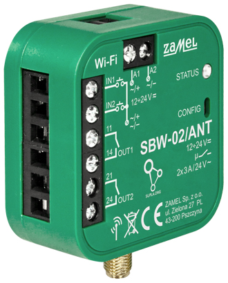 УМНЫЙ КОНТРОЛЛЕР ВОРОТ И ДВЕРЕЙ SBW-02/ANT Wi-Fi, 12...24 В AC/DC ZAMEL