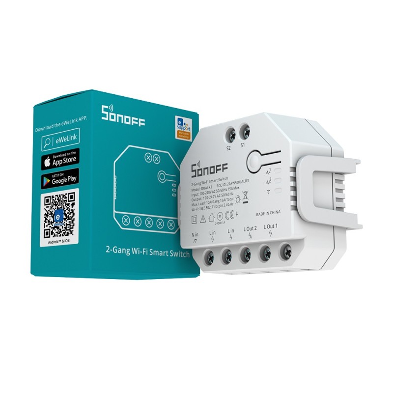 Sonoff Dual (R3) 2 grupu WiFi viedais relejs ar jaudas mērītāju un slēdža režīmu