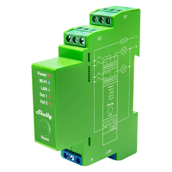 DIN sliedes viedais slēdzis Shelly Pro dimmer, 2 kanāli