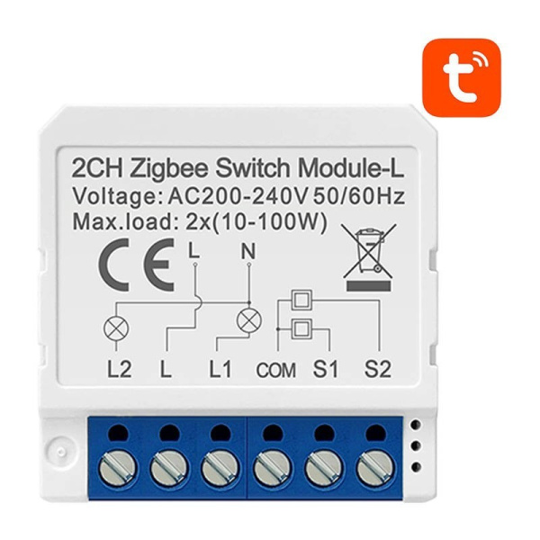 Viedā slēdža modulis ZigBee LZWSM16-W2 Nav neitrāla TUYA Avatto