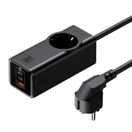 Barošanas bloks GaN McDodo CH-4620 EU 70W, 2x USB-C, 1x USB (melns)