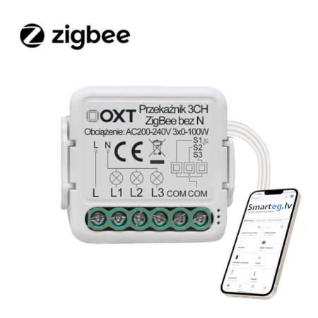 Zigbee 3 pogu relejs bez N