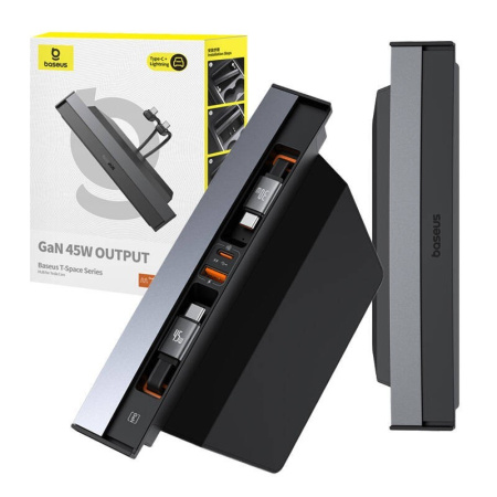 Hub Baseus T-Space ar USB-C līdz USB-C kabeļiem Tesla automašīnām (melns)