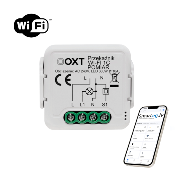 Wi-Fi 1 pogas releja modulis 16A +uzraudzība