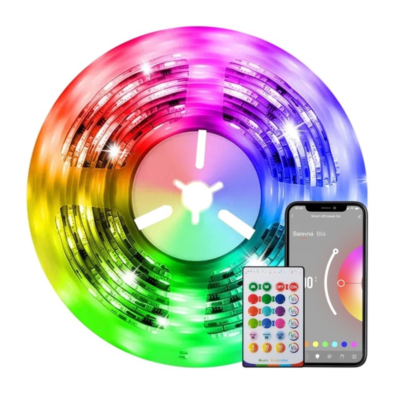 Светодиодная лентаNeo SMART 10м, RGB, CCT, цветная, с регулировкой яркости, Wi-Fi, ИК-пульт
