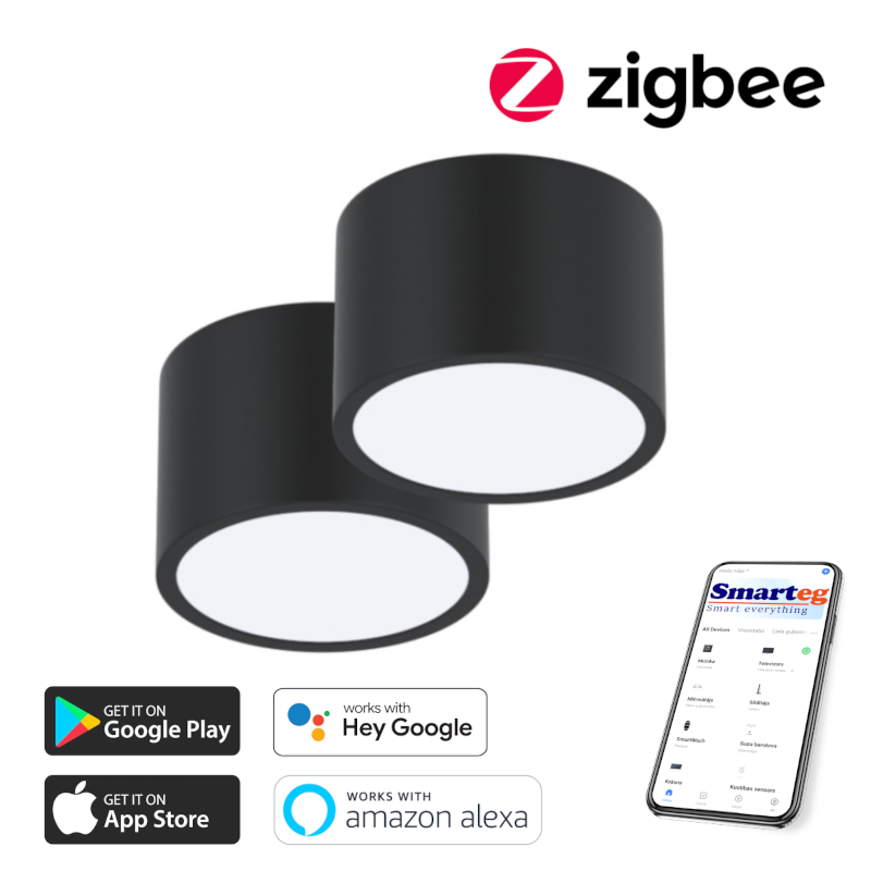2x Умная потолочная лампа 15х15см 12Вт черный Zigbee
