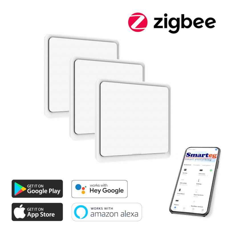 3x pogas sienas slēdzis (Zigbee)