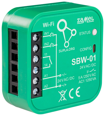 VIEDAIS VĀRTU UN DURVJU KONTROLIERIS SBW-01 Wi-Fi, SUPLA 24&amp,nbsp,V AC/DC ZAMEL