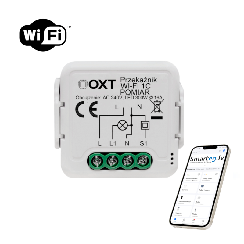 Wi-Fi 1 pogas releja modulis 16A +uzraudzība