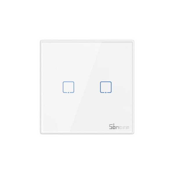 Viedais bezvadu sienas slēdzis Sonoff T2EU2C-RF 433MHz (2 kanāli)