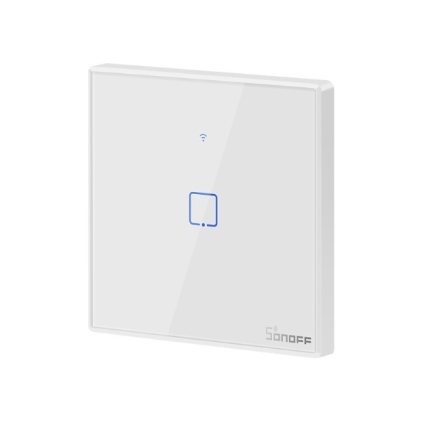 Sonoff TX T2 EU 1C 1 grupas viedais WiFi + RF sienas pieskāriena gaismas slēdzis (balts, ar rāmi)