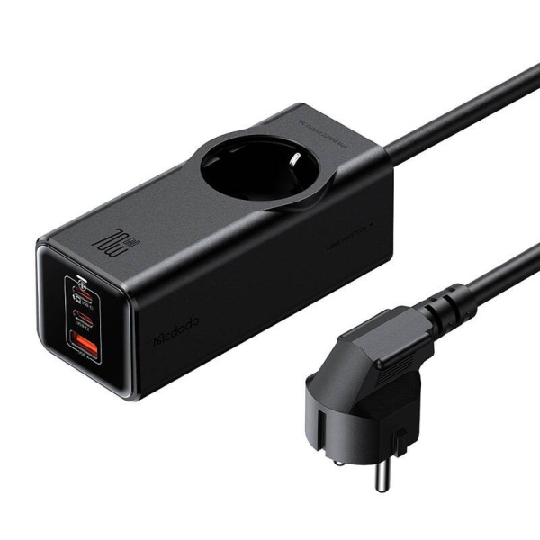 Barošanas bloks GaN McDodo CH-4620 EU 70W, 2x USB-C, 1x USB (melns)