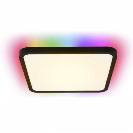 TUDO Smart griestu gaismeklis ar RGB fona apgaismojumu 40x40cm, 50W Tuya WiFi melns