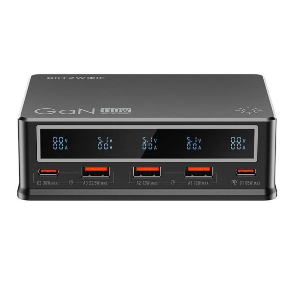 Galda lādētājs Blitzwolf BW-i9 110W PD 3xUSB-A, 2xUSB-C (melns)
